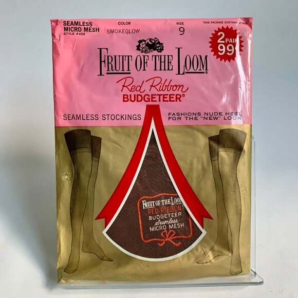 Fruit of the Loom Red Ribbon Budgetter Seamless Micro Mesh Stockings Vintage 9 - Picture 1 of 2